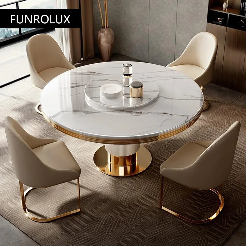 Modern  simple restaurant marble round  table and chair combination with turntable