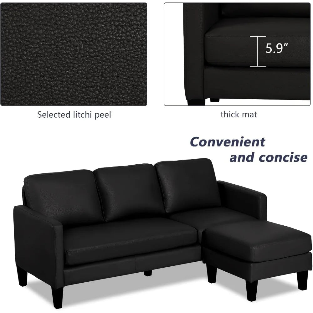 Convertible Sectional Sofa Faux Leather  with Reversible Chaise, 3 seater