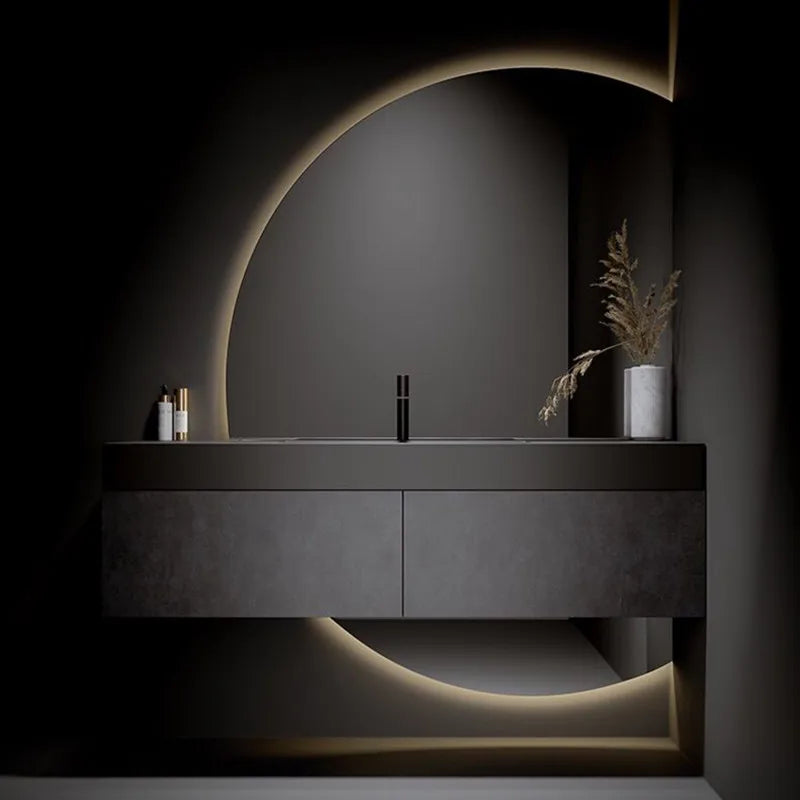 Italian Style Cabinet Smart Light Luxury Washbasin Cabinet Combination Solid Wood Wall Mounted Slate