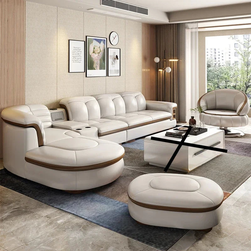 Modern Designer Genuine Leather Sofa, Reclining Sofa Corner Sectional