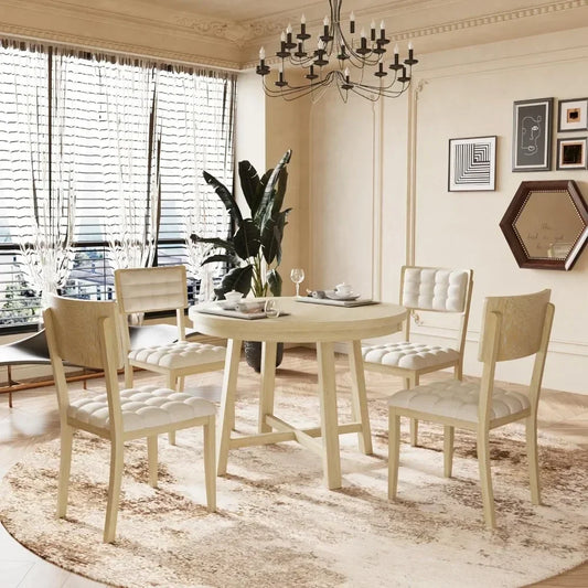 5-Piece Round Table Set for 4 w, 4 Chairs w, Cross Legs