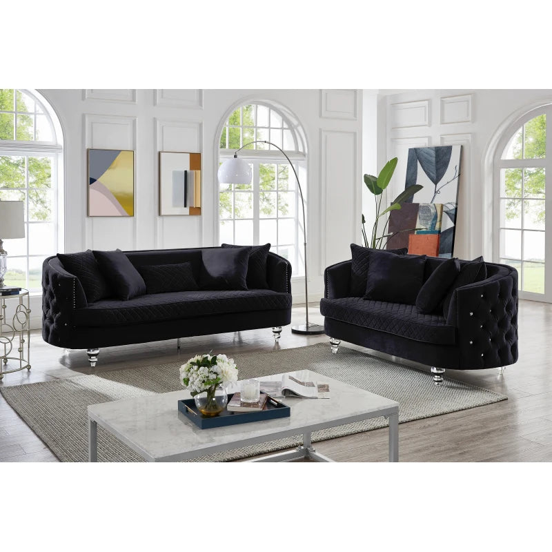 Velvet Upholstered  Three Seater Sectional ,Modern Style Button Tufted Sofa, loveseat and Armchair