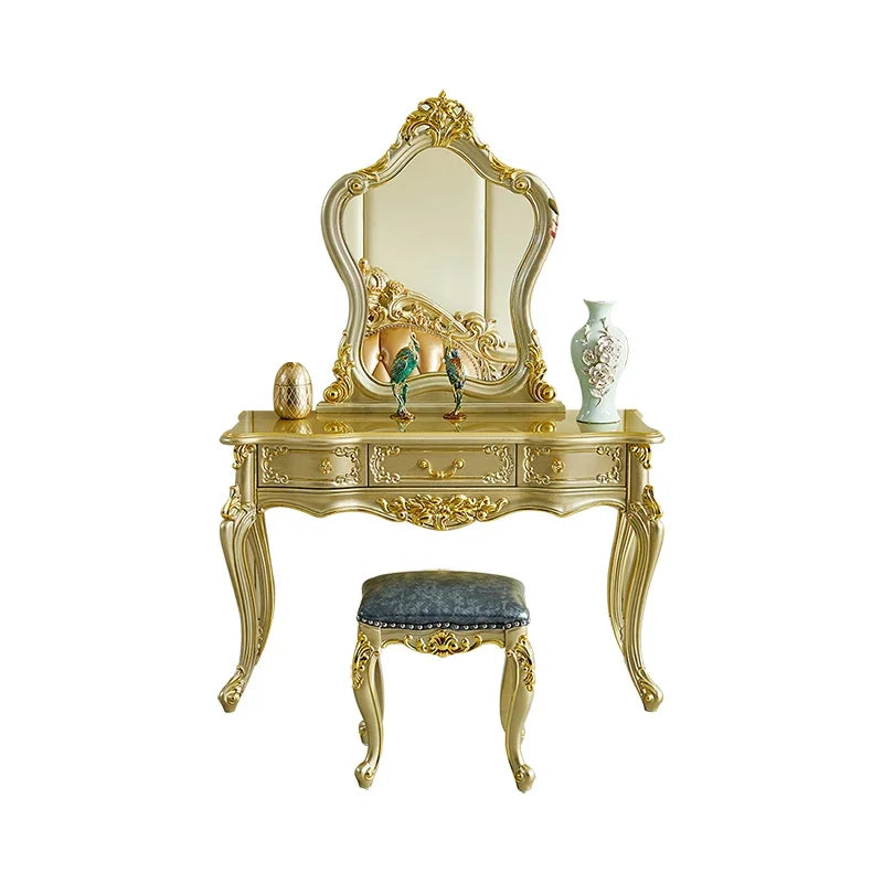 Nordic Wood European Vanity. Luxury  Dressing Table. Mirror Princess Salon