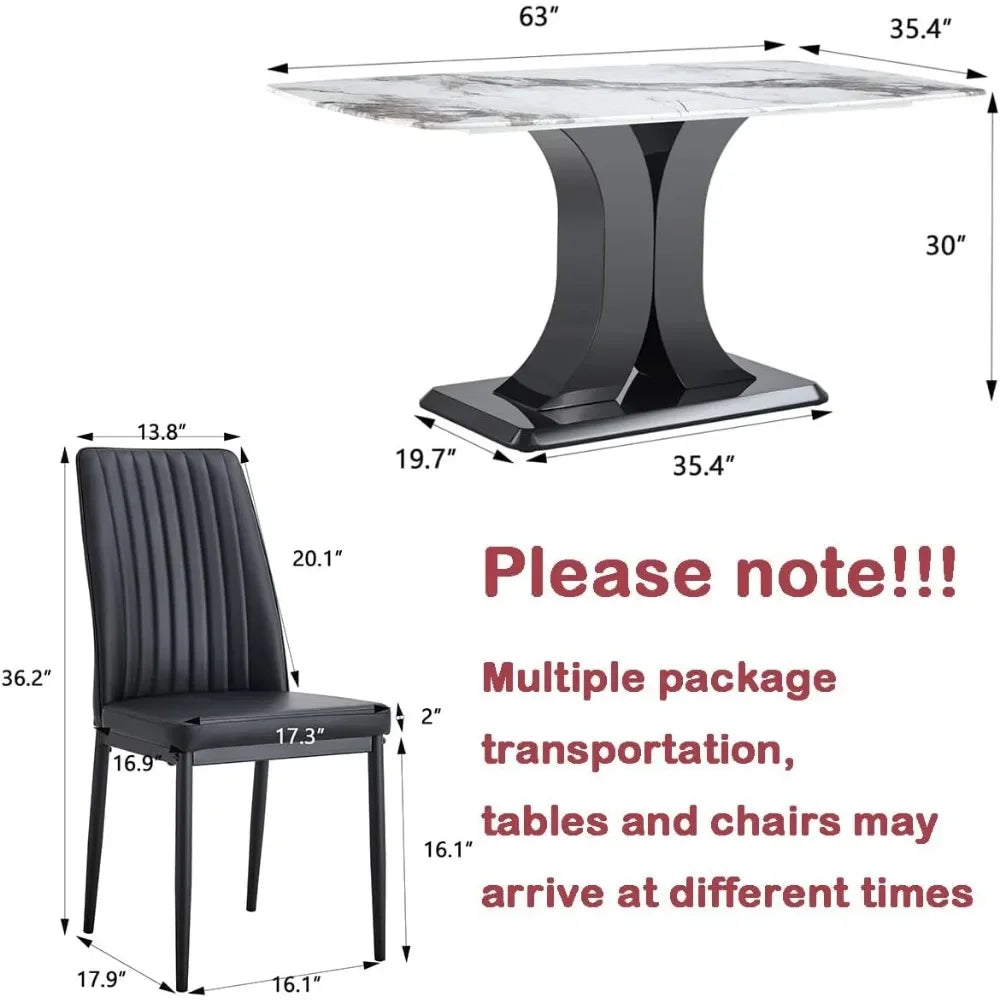 ,White Marble Pattern Table with 6  Chairs, 6 Piece  Set