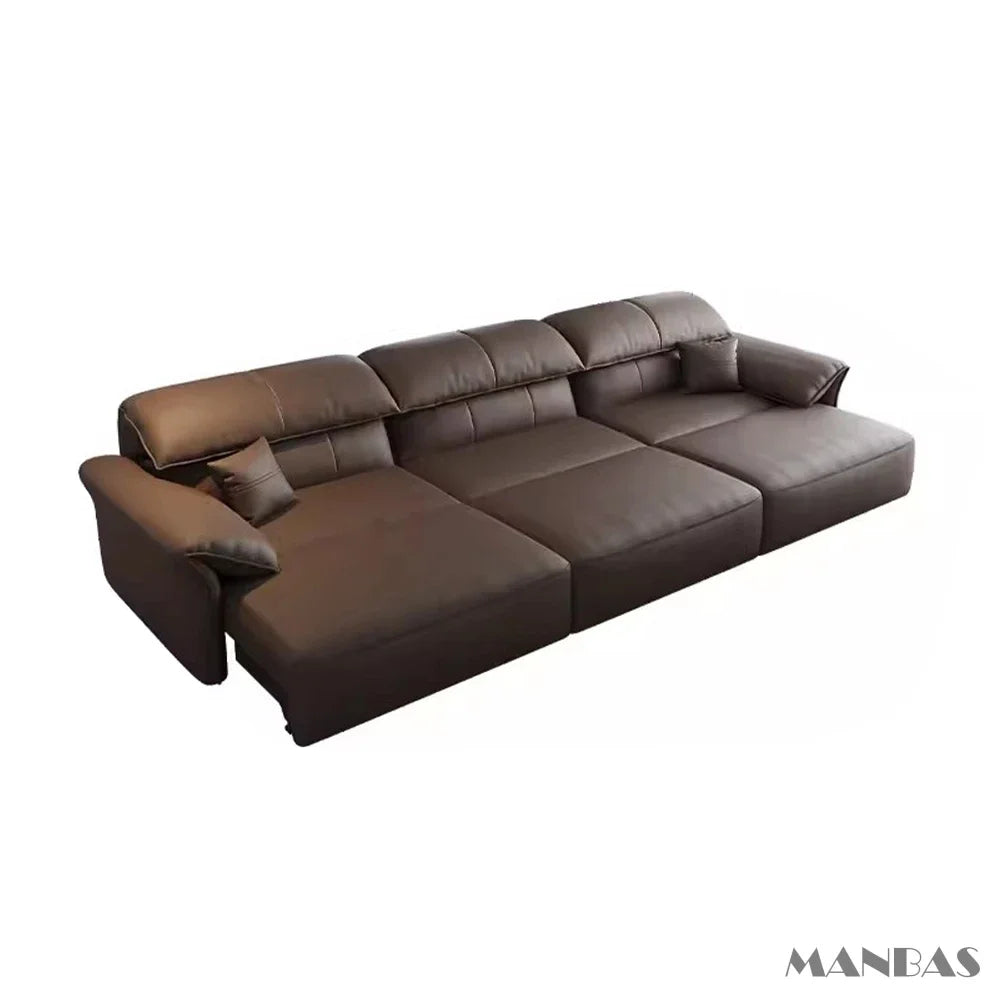 Genuine Leather Sofa  Electric Convertible Recliner – Modern Sectional  Couch with Adjustable Seats and Chaise Lounge