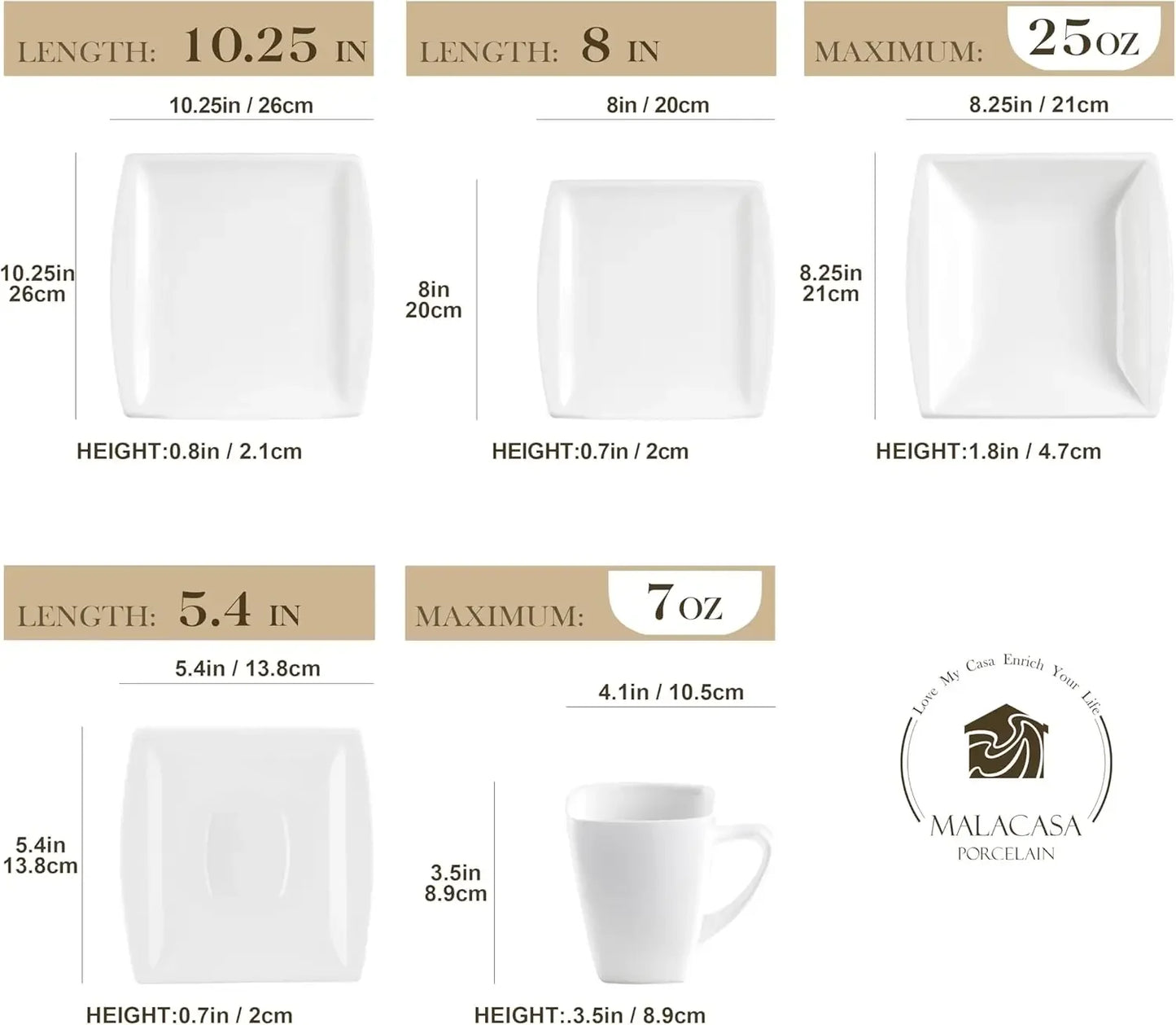 Ivory White Sets 60-Piece Porcelain Plates and Bowls  for 12 ,Square Dish Set  Dinner Plates,  Bowls .Cups