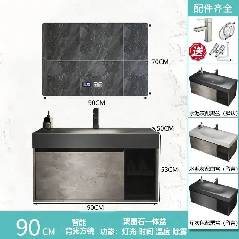 Rock Integrated Washbasin ,  Vanity Cabinets with Sink, Smart Modern mirror cabinet