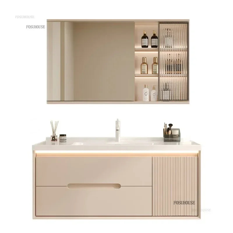 Modern Simple Solid Wood Cabinet, Ceramic Wash Basin,