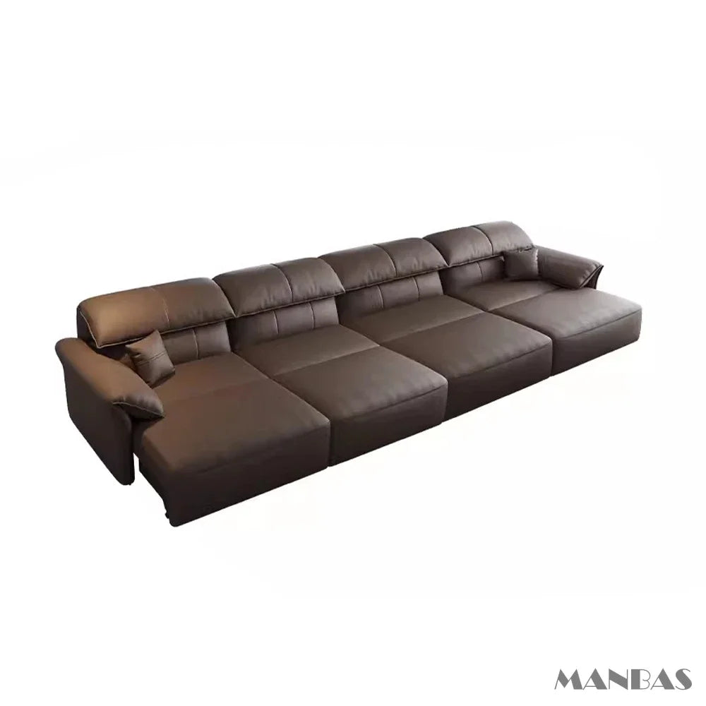 Genuine Leather Sofa  Electric Convertible Recliner – Modern Sectional  Couch with Adjustable Seats and Chaise Lounge