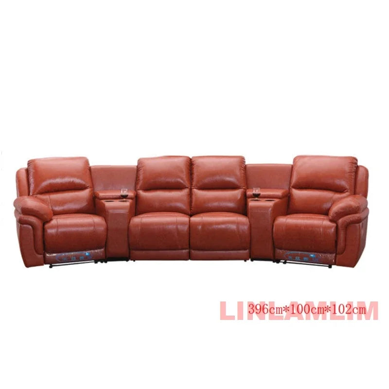 MINGDIBAO  Italian  Genuine Leather Sofa Retractable Theater Reclining Armchair 4 Seater manual and electric