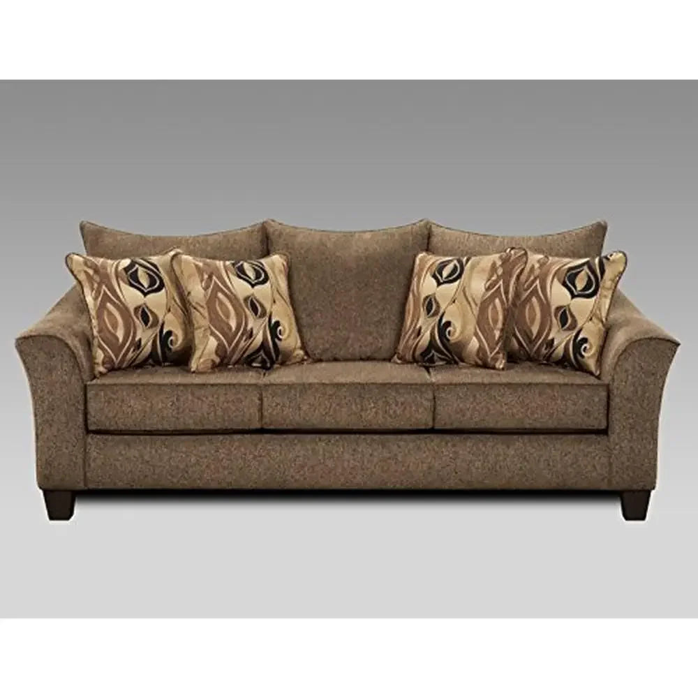 Made in America Easy Assembly Ships, Brown Fabric sofa and Loveseat with Overstuffed Back cushions, high density Foam dest