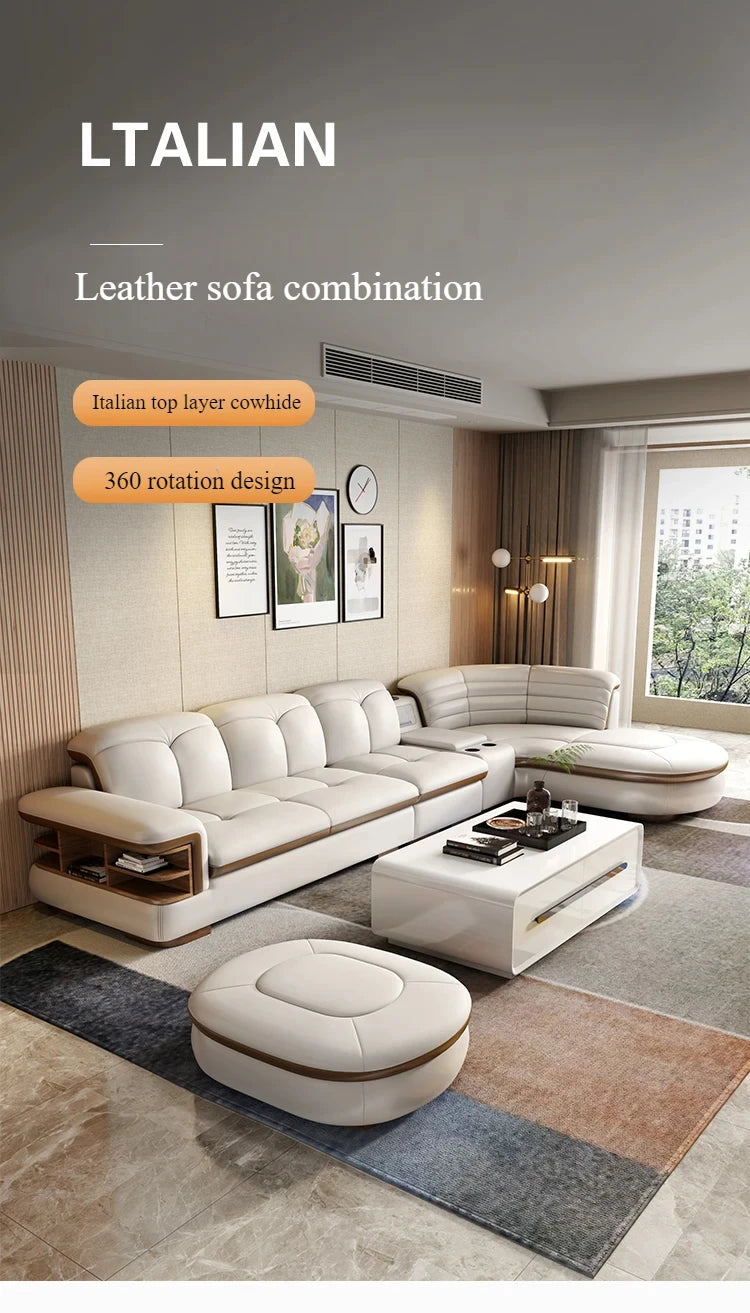 Modern Designer Genuine Leather Sofa, Reclining Sofa Corner Sectional