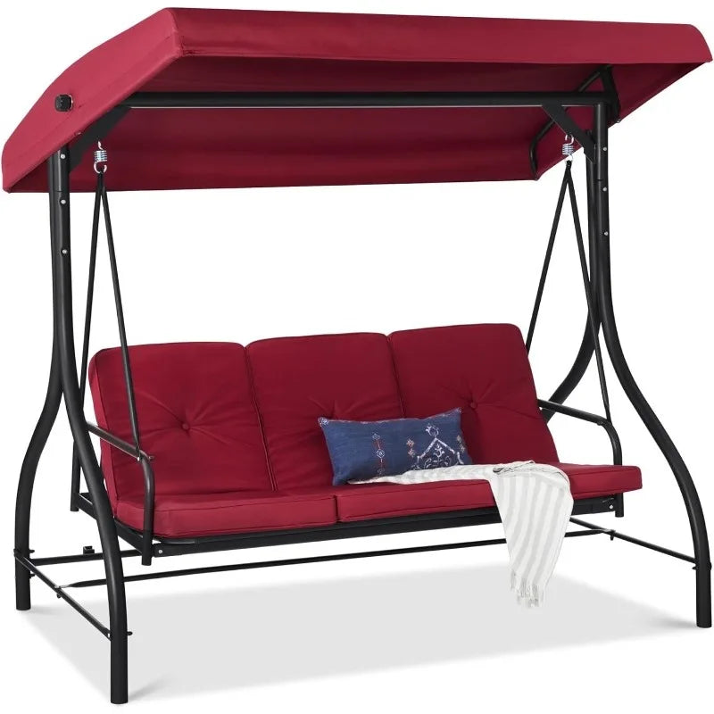 3-Seat  Large  Canopy Swing Glider ,Hammock Lounge Chair for Porch, Backyard W/Flatbed, Adjustable Shade