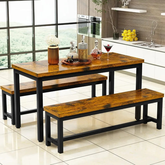 , Kitchen Set with 2Benches  wooden table top