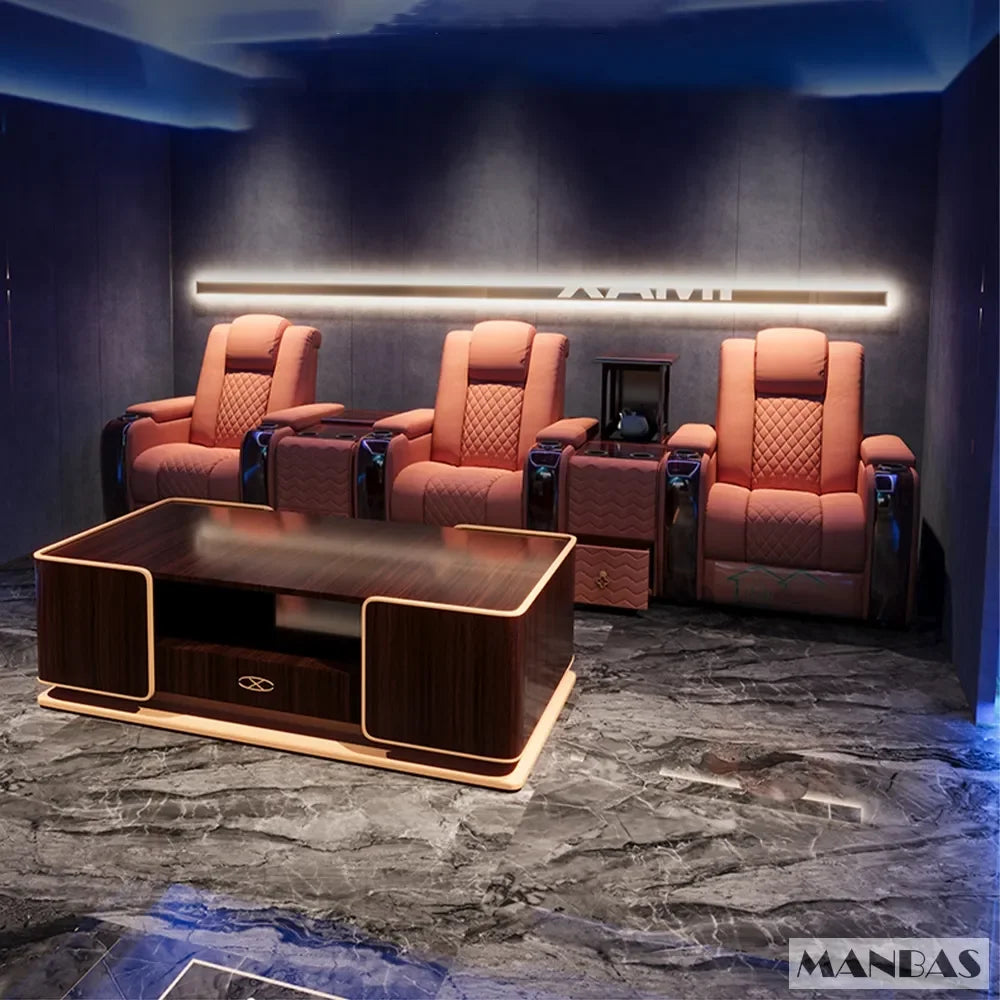 Home Theater Seating – Adjustable Genuine Leather Recliner Chairs with Cup Holder, luxury massage, electric dual motors