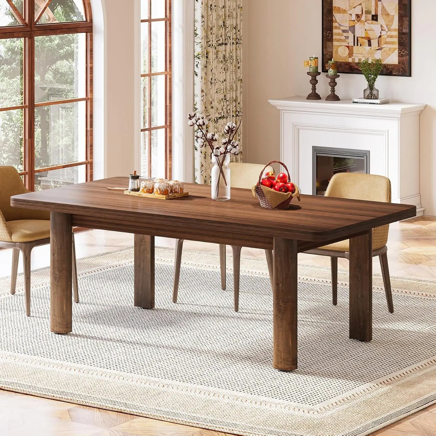 Farmhouse Wood Table  for 4-6 people, rectangular, solid wood legs