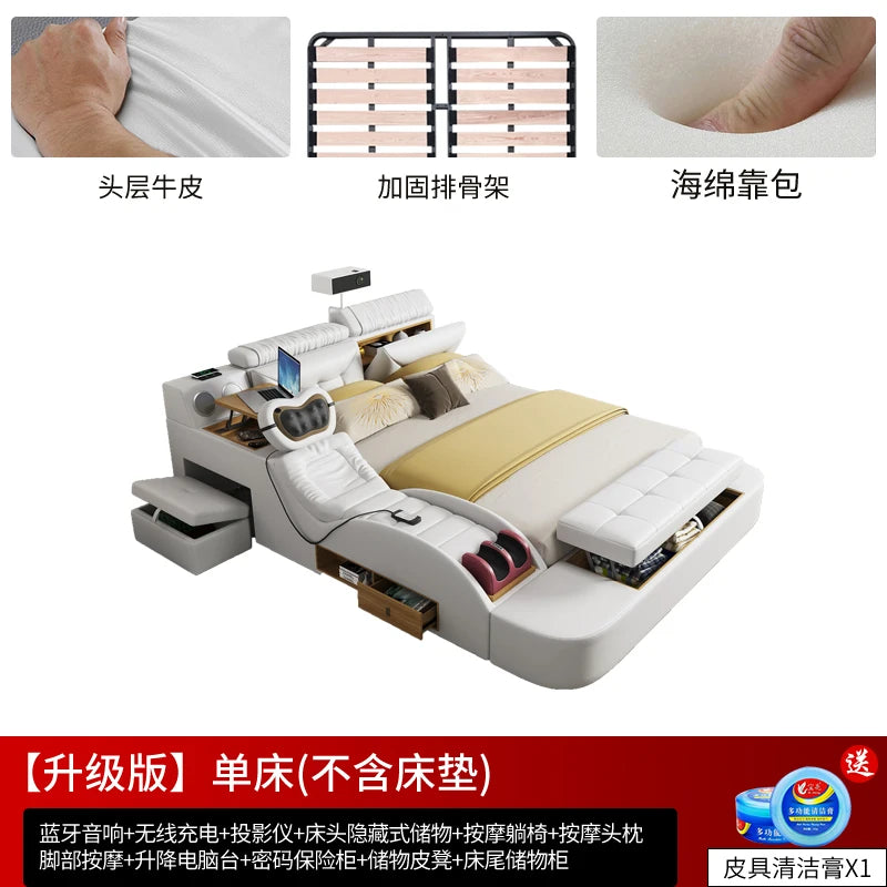 Matrimoniale Beauty Design Multifunctional Wooden  Smart Headboards, Double Modern Princess Bed