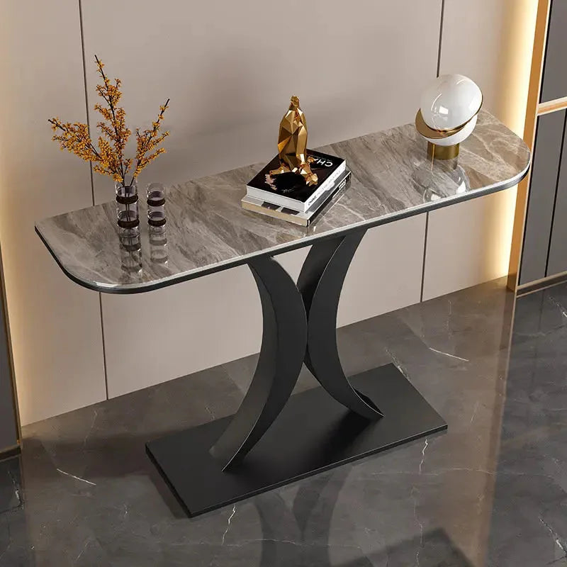 Modern Light Luxury Slate Table Entrance Console  Wrought Iron Against The Wall Hallway Table