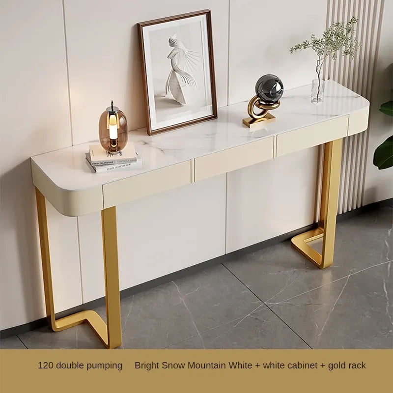 Italian Stone Plate Top Console Table with Drawer Minimalist Cabinet