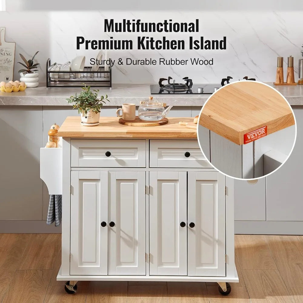 Kitchen Island Cart with Solid Wood Top,