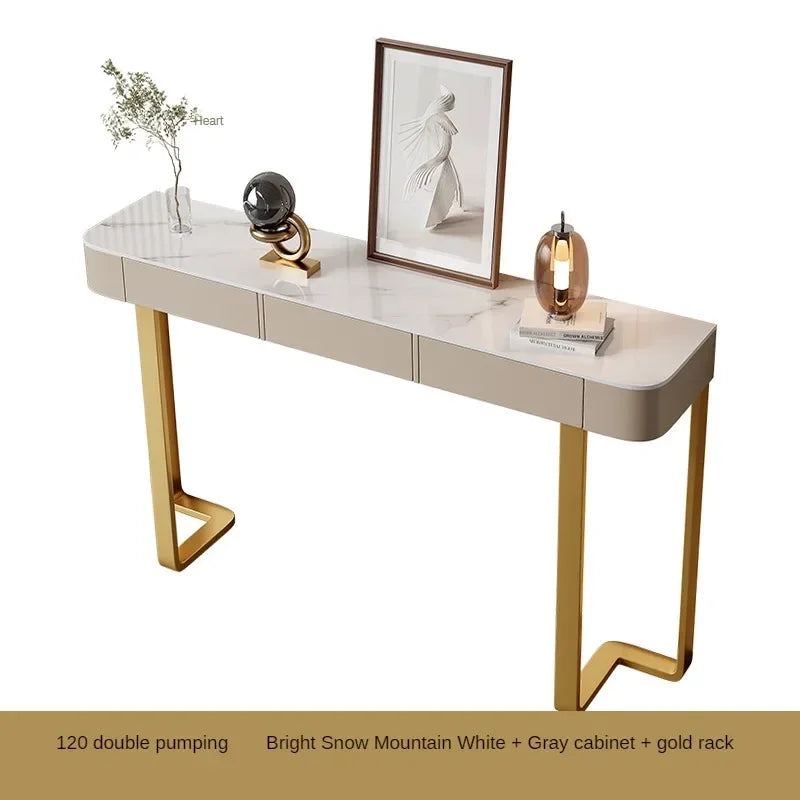 Italian Stone Plate Top Console Table with Drawer Minimalist Cabinet