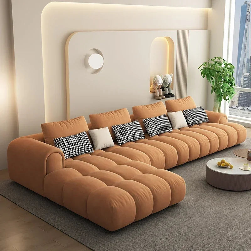 Nordic Large Filler Beige Wood  Reclining Luxury Modular Sofas