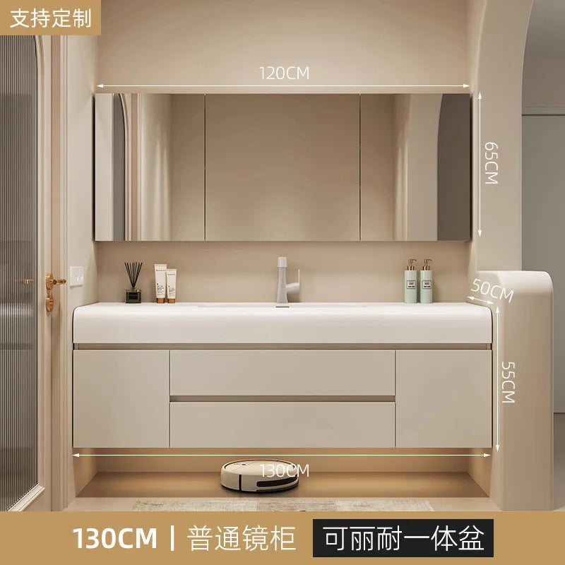 Nordic Vanity Sink White Rock Integrated Washbasin light, luxury, simple cabinet