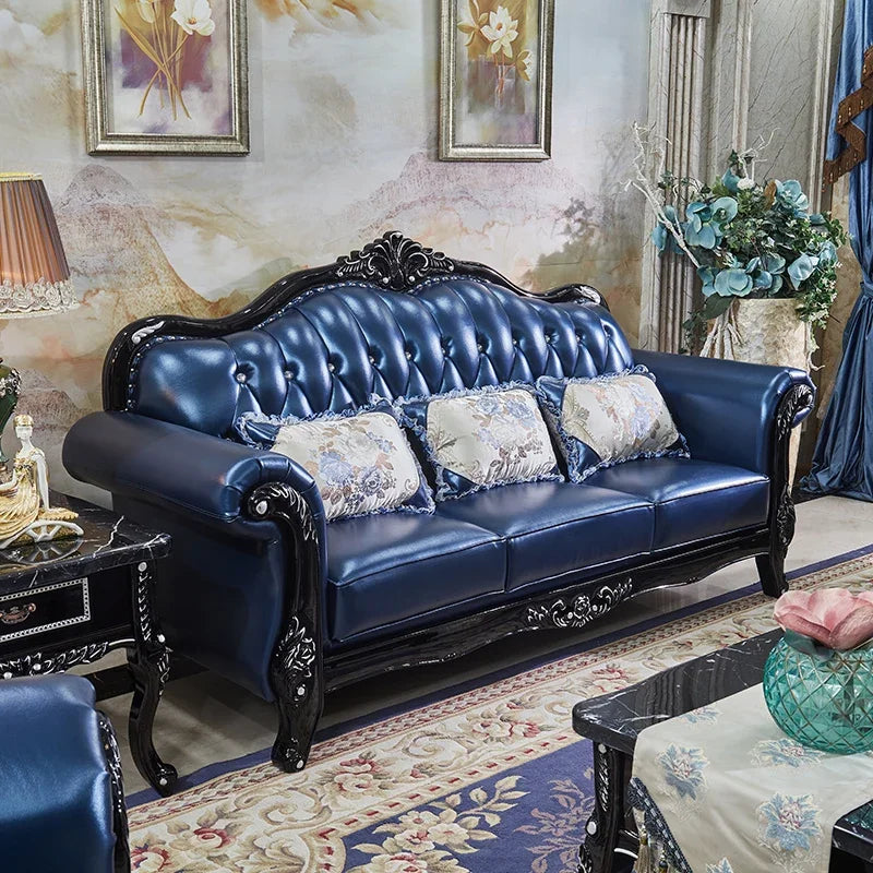 Nordic  Leather Brown Sofa Set Luxury European Design Modern Style Sofa Full Set  3 Seater