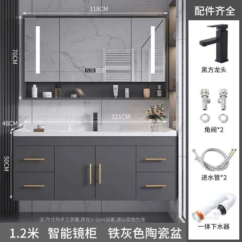 Solid Wood Luxurious Cabinet Mirror Combination Ceramic Integrated Basin Cabinets