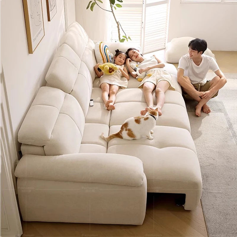 Nordic Modern Extendable White Puffs Velvet Italian Electric Luxury Foldable Double Sofas