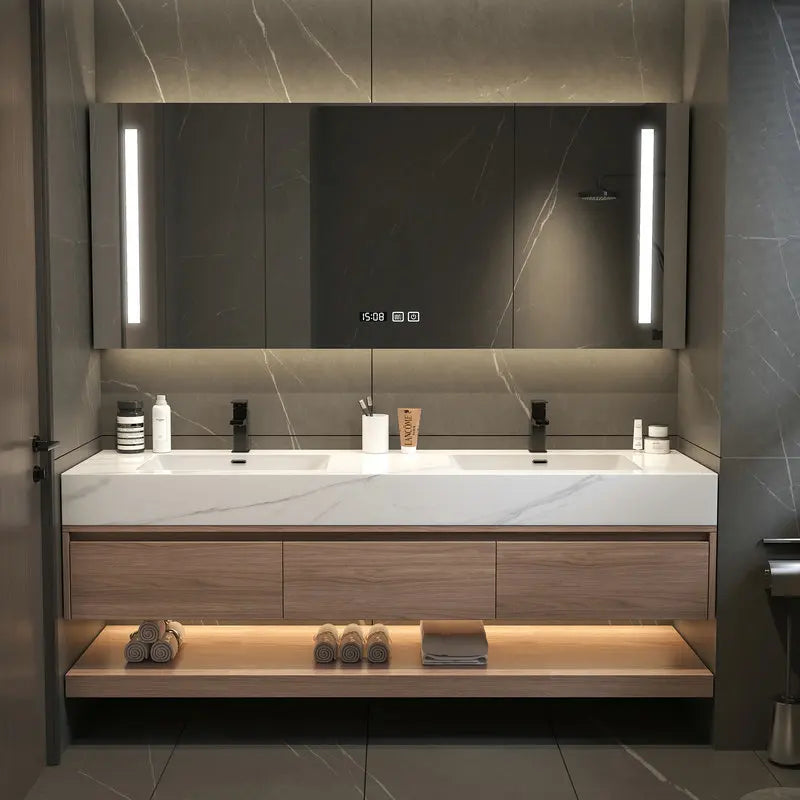 Modern Black  Slate Intergrated Seamless Washbasin with Sink, vanity with drawers