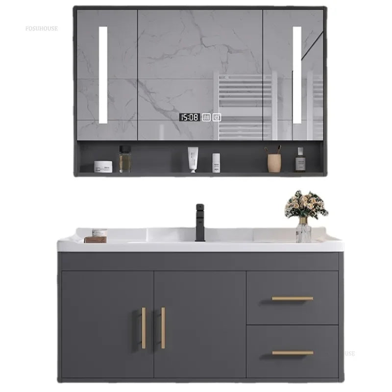 Solid Wood Luxurious Cabinet Mirror Combination Ceramic Integrated Basin Cabinets