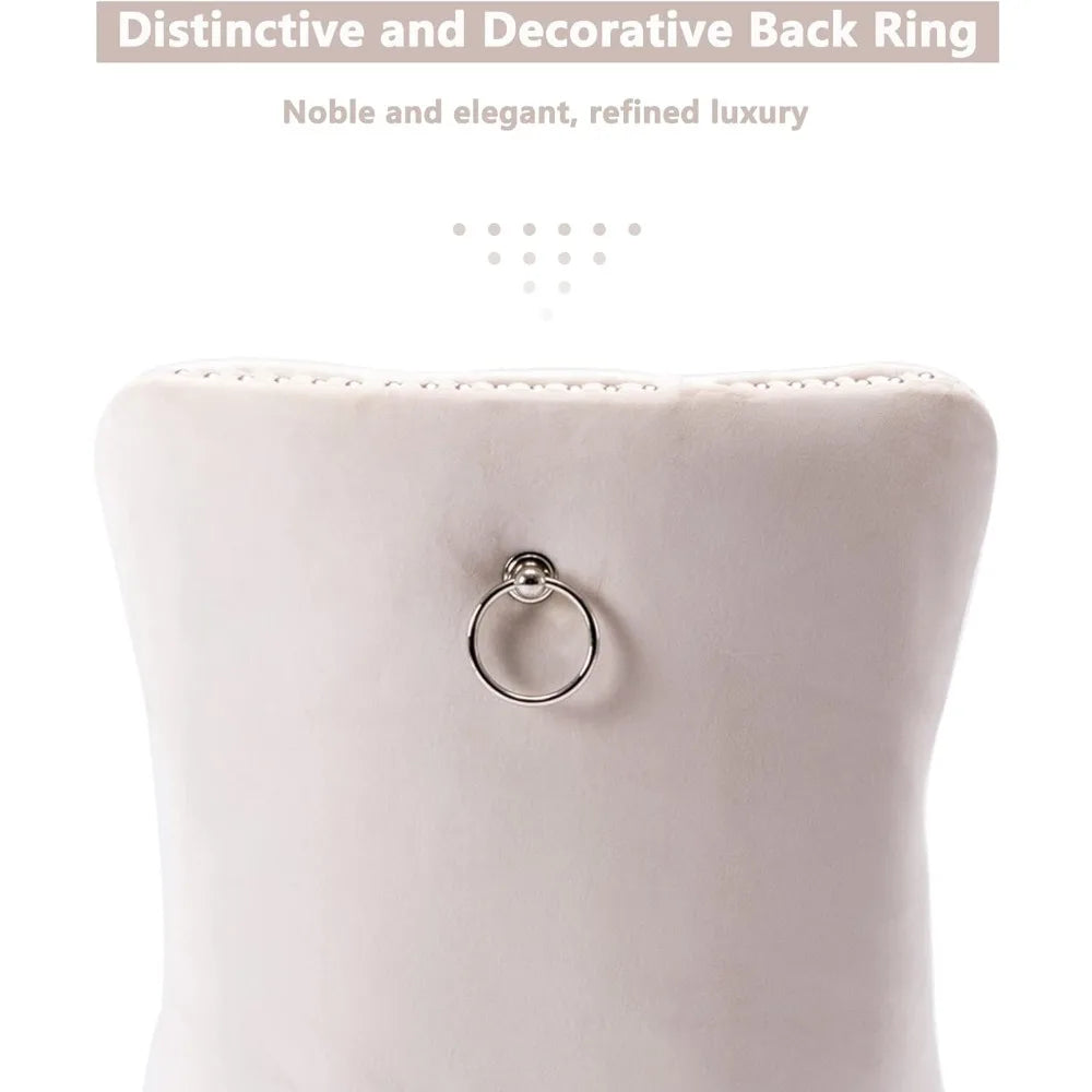 Tufted Chairs, Beige, Solid Wood, Set of 6, Nailhead Back and Ring Pull Trim