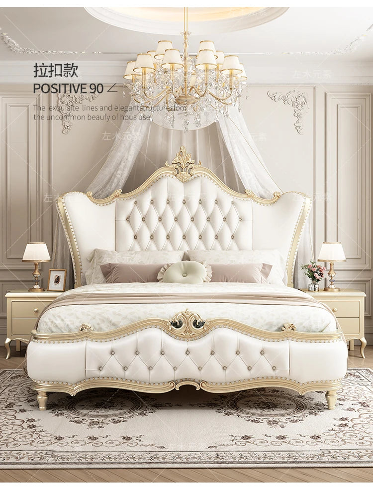Modern Luxury Villa Princess Bed Solid Wood , Gold Pretty King Size Bed Frame