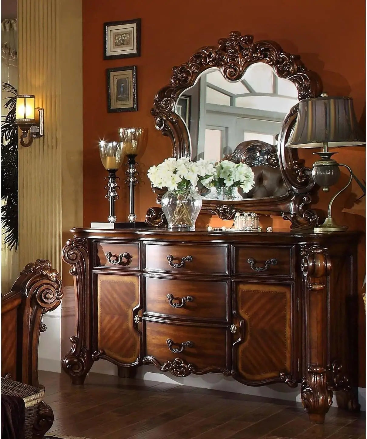 Dresser in Cherry, 5 drawer and vanity desk