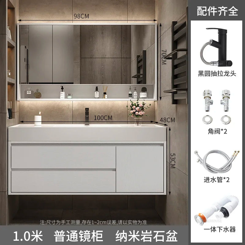 Solid Wood Luxurious Cabinet Mirror Combination Ceramic Integrated Basin Cabinets