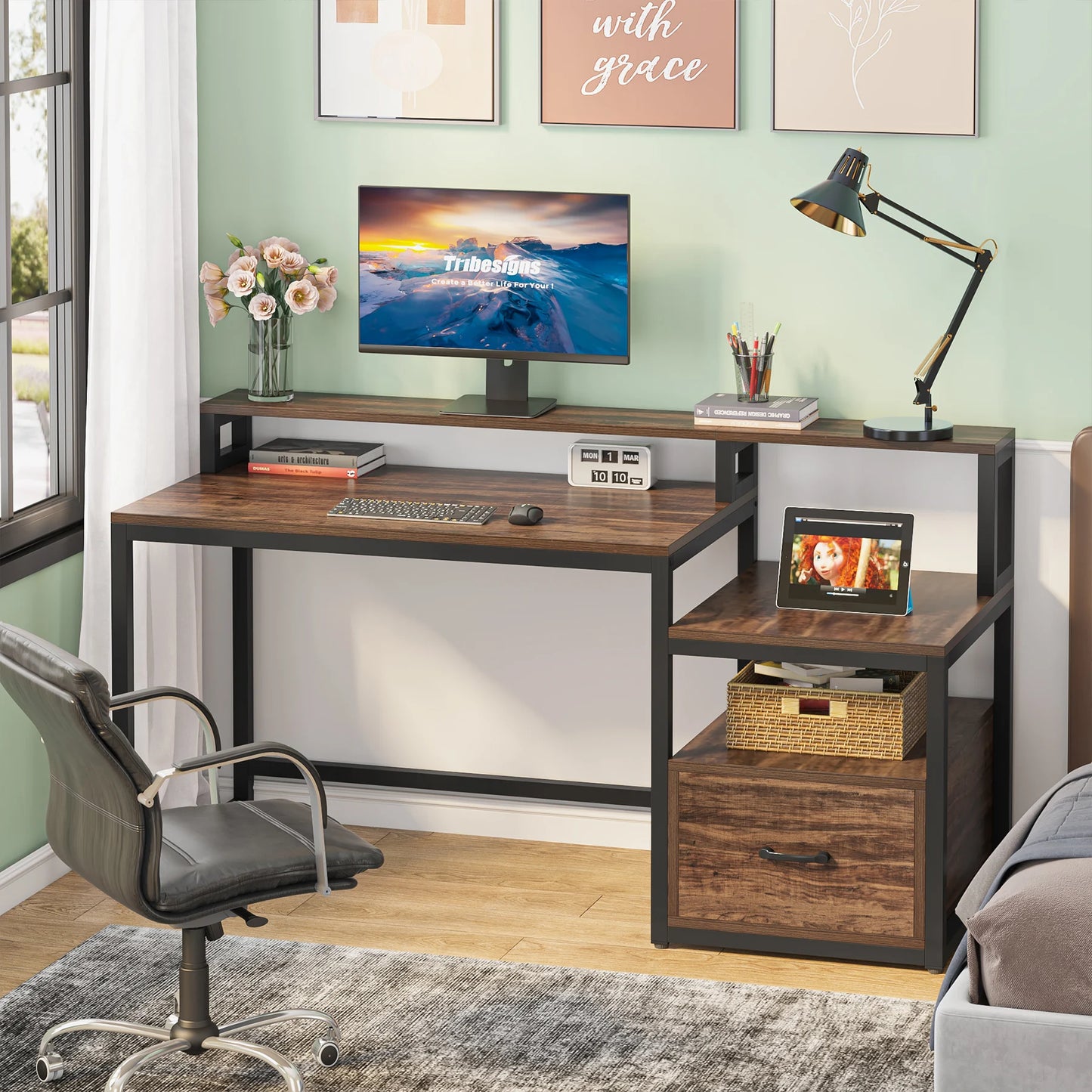 Computer Desk with Shelves, Vintage Table