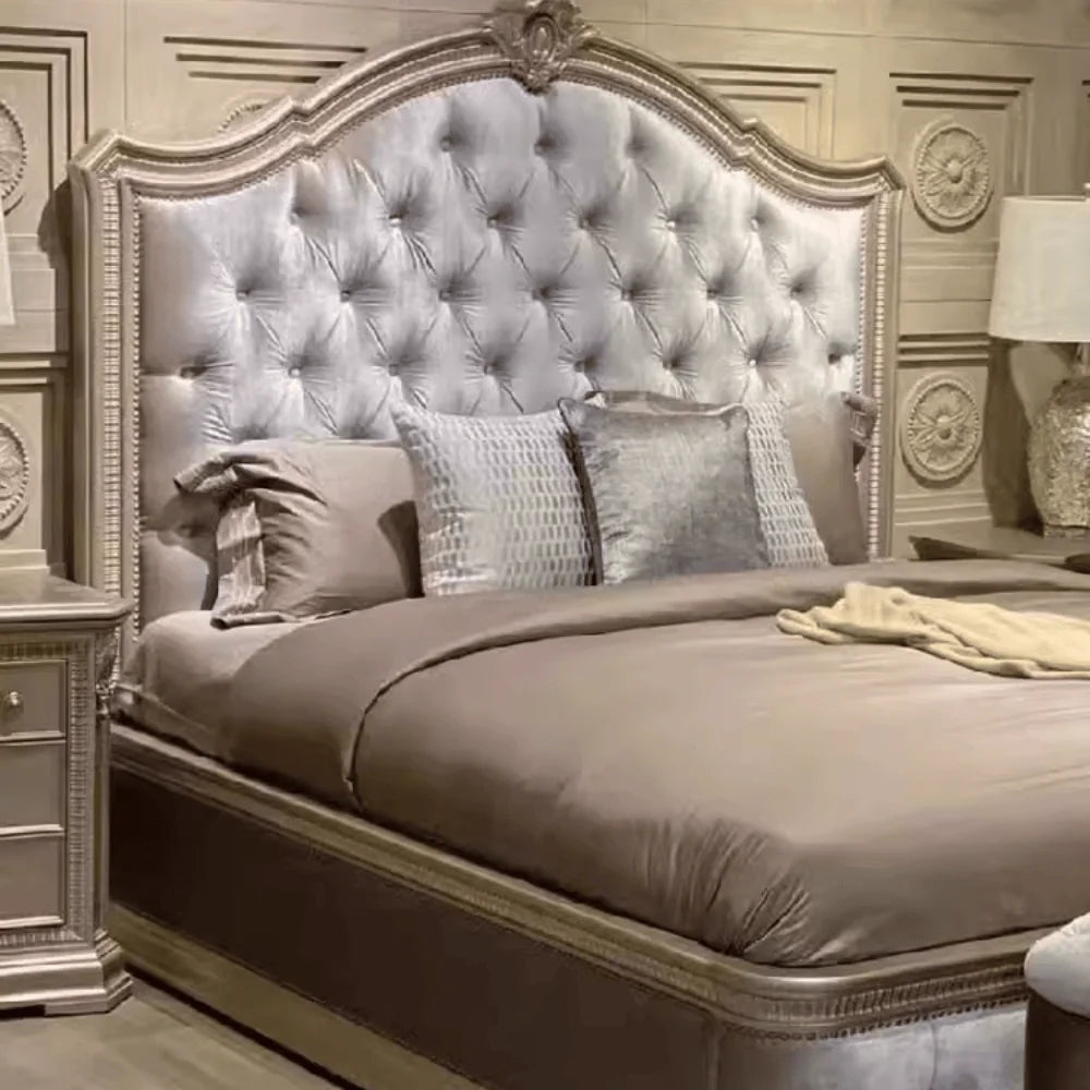 Modern Design Luxury Queen Size bed frame,  Space Saving Shelves