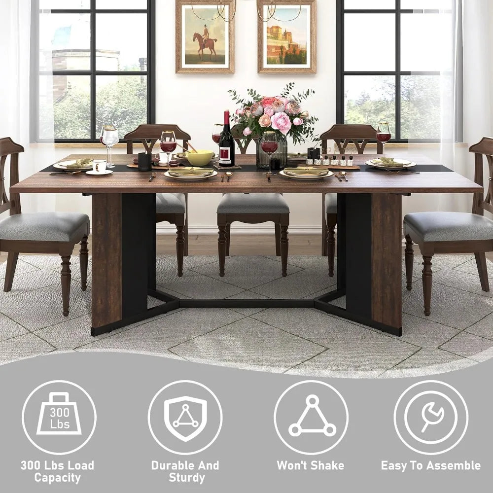 Large, rectangular  brown table, moisture resistant tabletop, adjustable legs