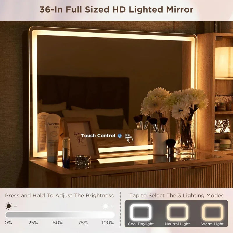 TREAM Makeup  HD Lights, Big Vanity Mirror,,Dressing Table with 5 drawers