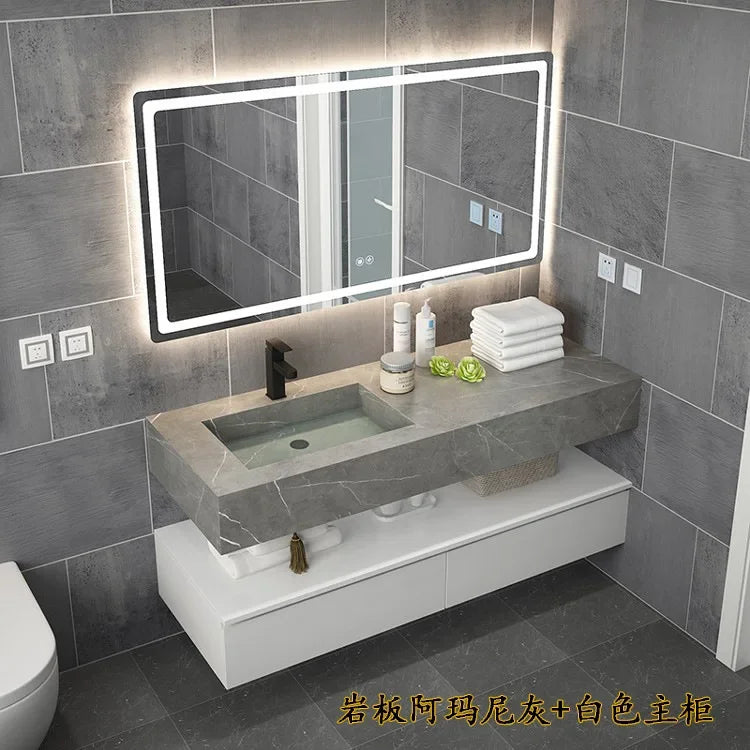Modern Vanity with Sink Combo Sintered Stone Countertop. Freestanding Storage cabinet