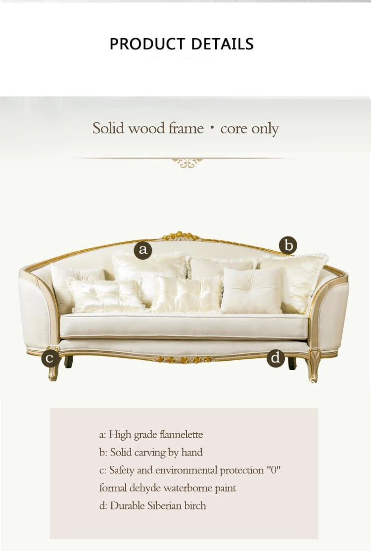 European style French sofa,  solid wood carved fabric arc 123 combo design