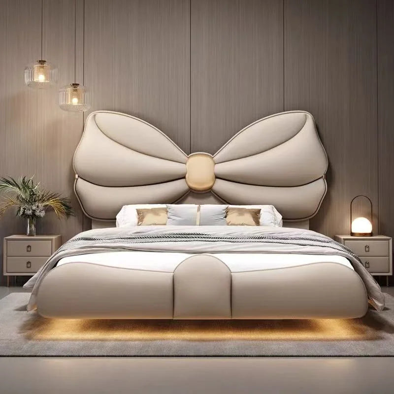 Luxury  Floating Bed with lights. Modern King Size Frame Double. Twin Headboards