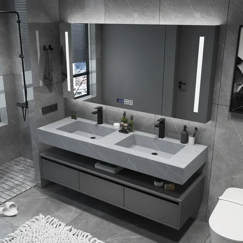 Modern Vanity with Sink Combo Sintered Stone Countertop. Freestanding Storage cabinet