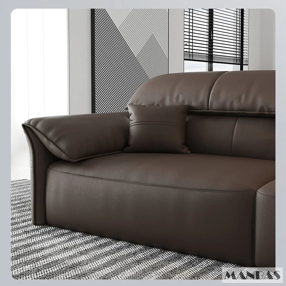 Genuine Leather Sofa  Electric Convertible Recliner – Modern Sectional  Couch with Adjustable Seats and Chaise Lounge