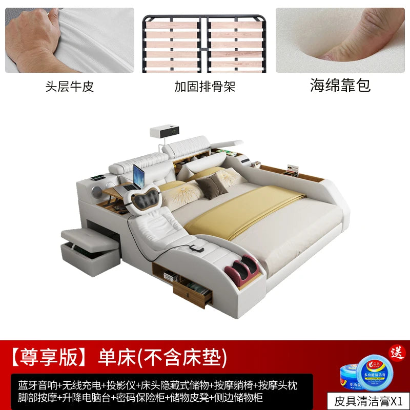 Matrimoniale Beauty Design Multifunctional Wooden  Smart Headboards, Double Modern Princess Bed