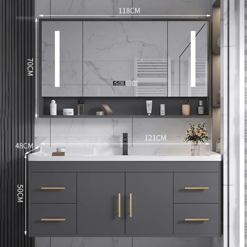 Solid Wood Luxurious Cabinet Mirror Combination Ceramic Integrated Basin Cabinets