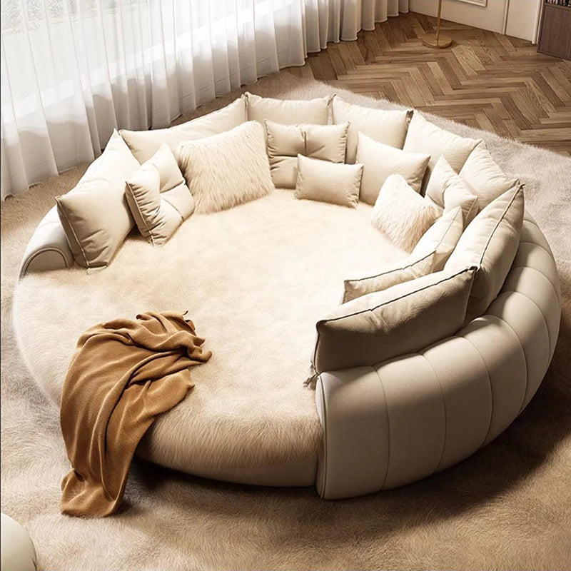 Unique Trendy Modern, Round Queen Bed Lounge Suite, White Cream ,