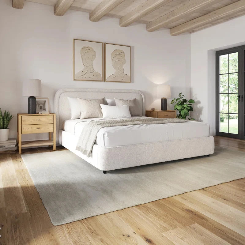 Fashionable white cream twin luxury light comfortable bed,