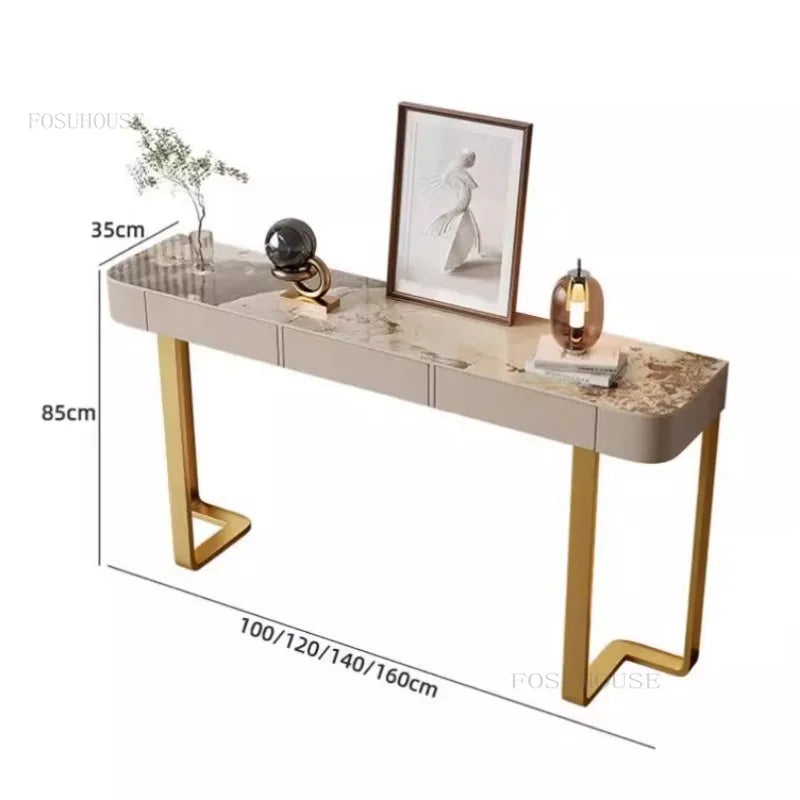 Italian Stone Plate Top Console Table with Drawer Minimalist Cabinet